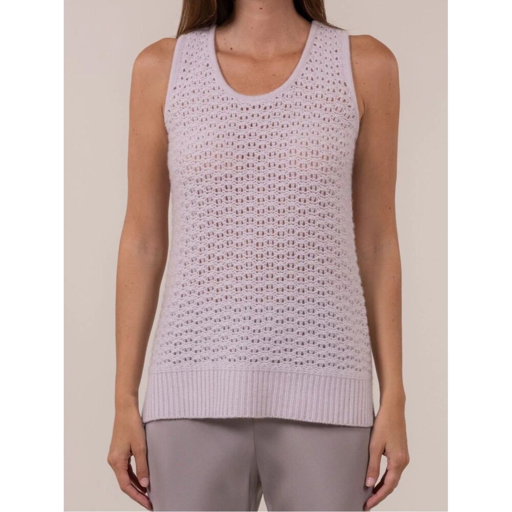 TSE Cashmere Open-Weave Tank Top Light Beige Hazel Size Medium